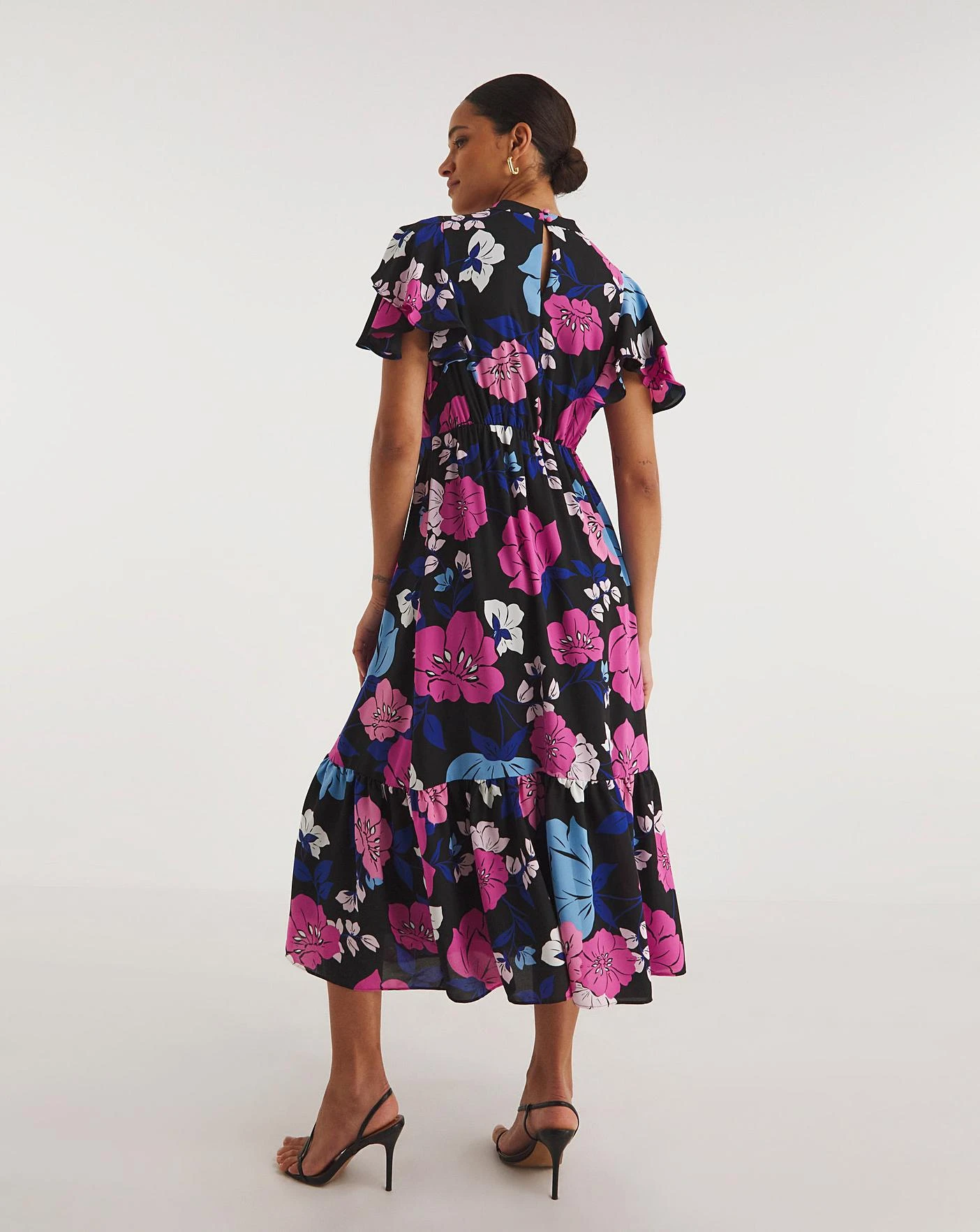 Joanna Hope Tie Neck Midi Dress| Black Print 4 Joanna Hope Tie Neck Midi Dress| Black Print - Image 4