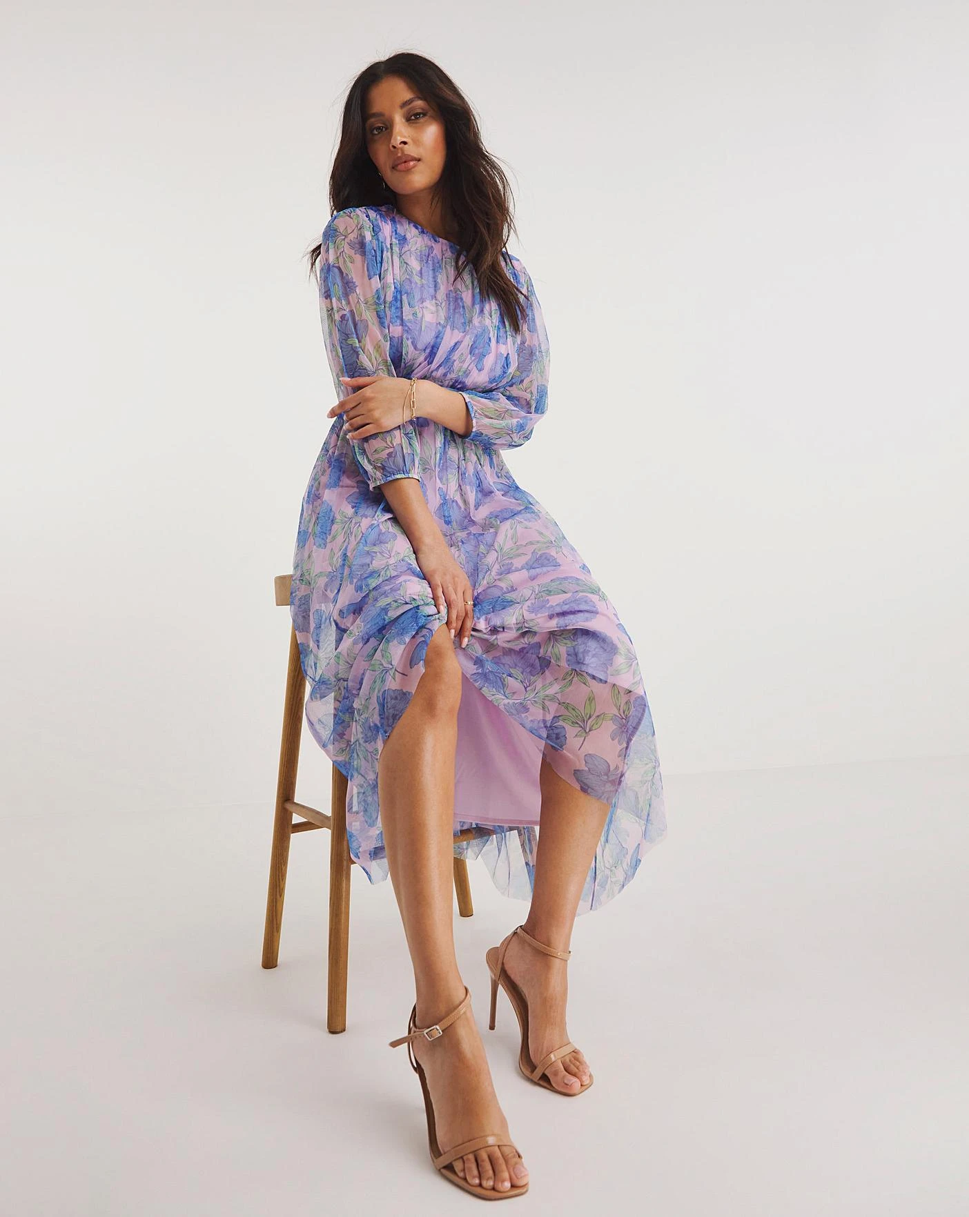 Joanna Hope Mesh Maxi Dress| Blue Floral 4 Joanna Hope Mesh Maxi Dress| Blue Floral - Image 4