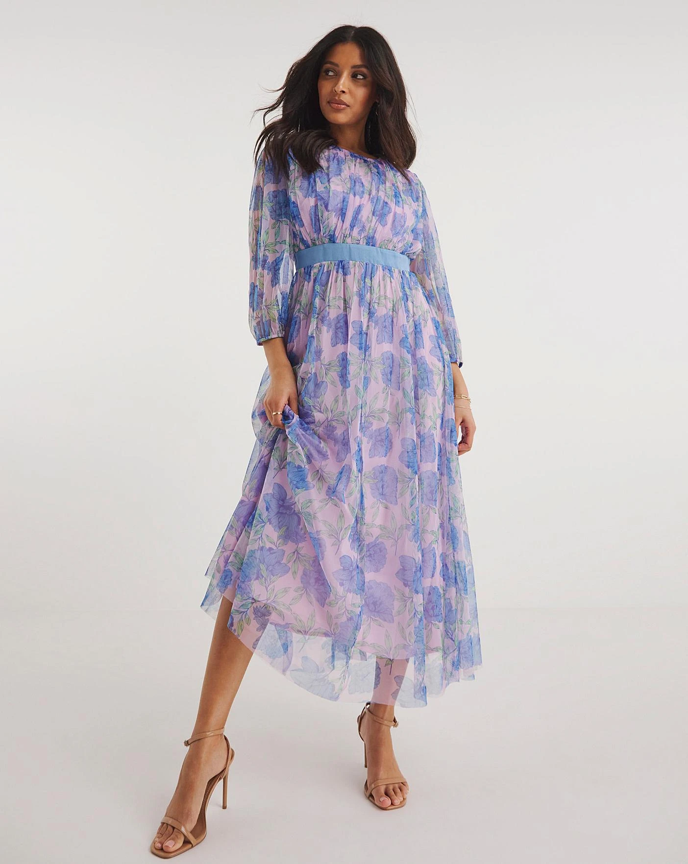 Joanna Hope Mesh Maxi Dress| Blue Floral 1 Joanna Hope Mesh Maxi Dress| Blue Floral