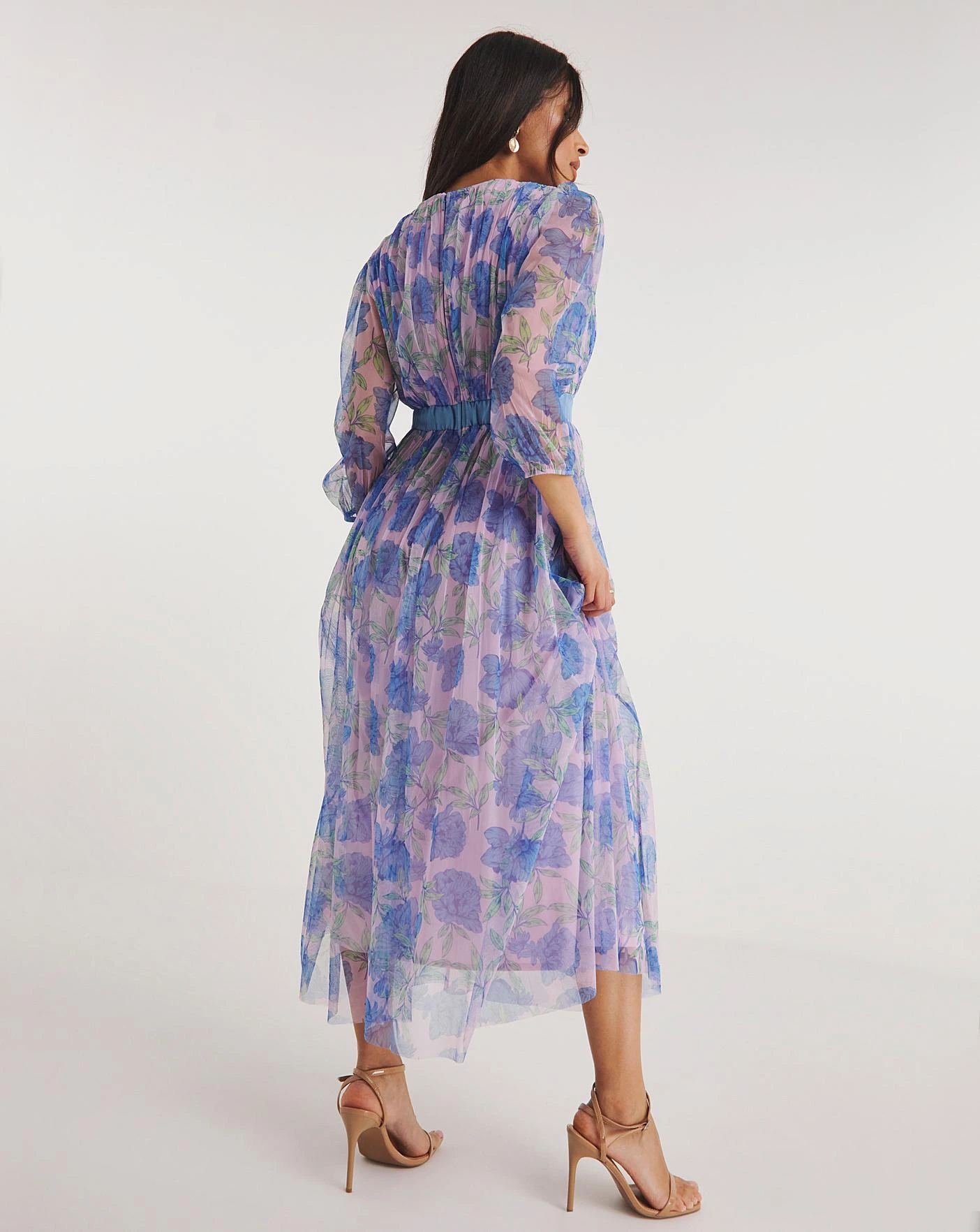 Joanna Hope Mesh Maxi Dress| Blue Floral 2 Joanna Hope Mesh Maxi Dress| Blue Floral - Image 2