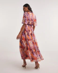 Joanna Hope Floral V-Neck Maxi Tea Dress| Orangeflora -MONSON Clothing Shop y01ow814735w