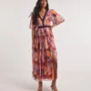 Joanna Hope Floral V-Neck Maxi Tea Dress| Orangeflora