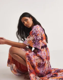 Joanna Hope Floral V-Neck Maxi Tea Dress| Orangeflora -MONSON Clothing Shop y01ow814737w