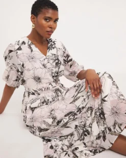 Joanna Hope Belted Midi Tiered Dress| Mono Floral -MONSON Clothing Shop y01ow874720w