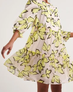 Joanna Hope Floral Tiered Swing Dress| Lime Print -MONSON Clothing Shop y01ow912736w