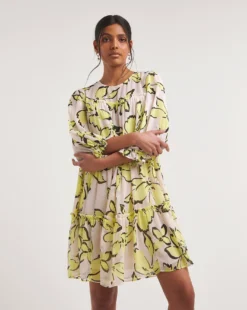 Joanna Hope Floral Tiered Swing Dress| Lime Print -MONSON Clothing Shop y01ow912737w