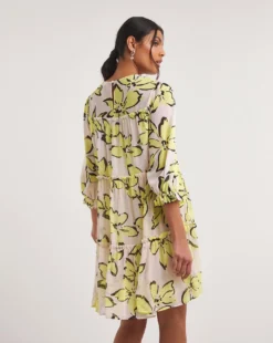 Joanna Hope Floral Tiered Swing Dress| Lime Print -MONSON Clothing Shop y01ow912738w