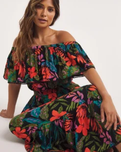 Hawaii Bardot Maxi Beach Dress| Tropical Print