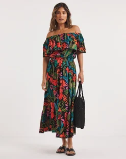 Hawaii Bardot Maxi Beach Dress| Tropical Print -MONSON Clothing Shop y01qs846706w