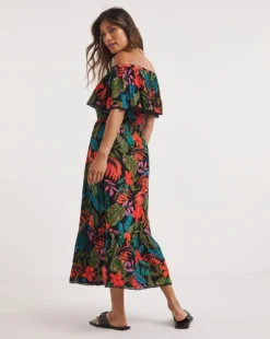 Hawaii Bardot Maxi Beach Dress| Tropical Print -MONSON Clothing Shop y01qs846708w