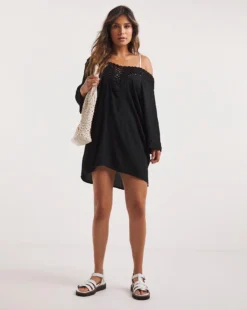 Hawaii Crochet Detail Mini Beach Dress| Black