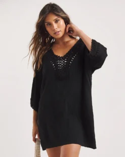 Hawaii Crochet Detail Mini Beach Dress| Black -MONSON Clothing Shop y01qs876706w