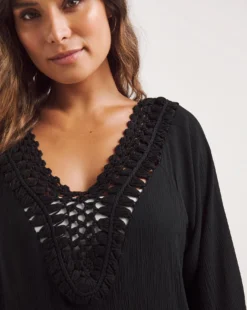 Hawaii Crochet Detail Mini Beach Dress| Black -MONSON Clothing Shop y01qs876707w