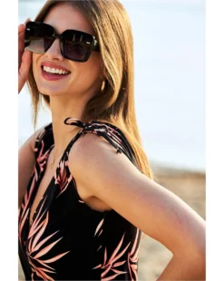 Sosandar Tropical Print Tie Shoulder Jersey Maxi Dress| Black Multi -MONSON Clothing Shop y01re076504s