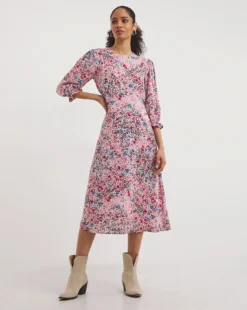 Empire Midi Tea Dress| Pink Multi-coloured -MONSON Clothing Shop y01rn562747w