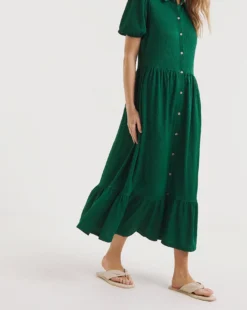 Textured Jersey Midi Shirt Dress| Green -MONSON Clothing Shop y01rn581736w