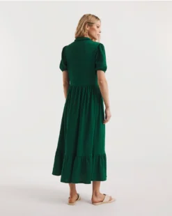 Textured Jersey Midi Shirt Dress| Green -MONSON Clothing Shop y01rn581738w