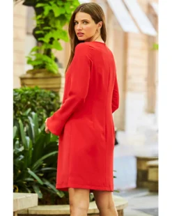 Sosandar Tab Detail Fluted Sleeve Shift Dress| Red -MONSON Clothing Shop y01tv193502c
