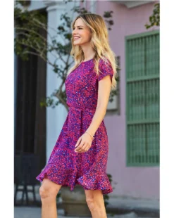 Sosandar Animal Print Ruffle Hem Tie Waist Dress| Purple 8 Sosandar Animal Print Ruffle Hem Tie Waist Dress| Purple -MONSON Clothing Shop y01tv292501s