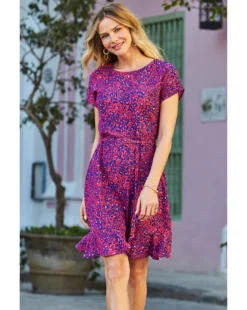 Sosandar Animal Print Ruffle Hem Tie Waist Dress| Purple 7 Sosandar Animal Print Ruffle Hem Tie Waist Dress| Purple -MONSON Clothing Shop y01tv292502s