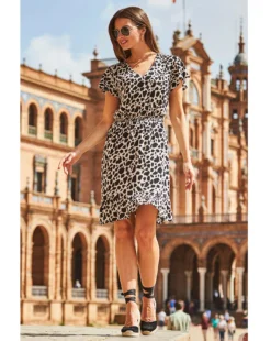 Sosandar Printed Crinkle V Neck Dress| Black Multi -MONSON Clothing Shop y01tv357501s