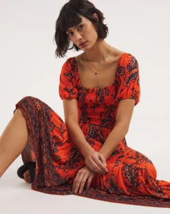 Joe Browns Border Print Paisley Jersey Maxi Red Dress| Red Multicolour