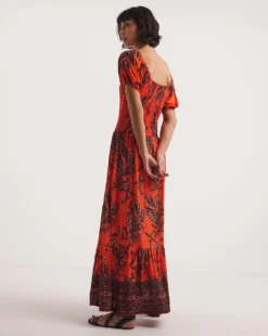 Joe Browns Border Print Paisley Jersey Maxi Red Dress| Red Multicolour -MONSON Clothing Shop y01ua238743w