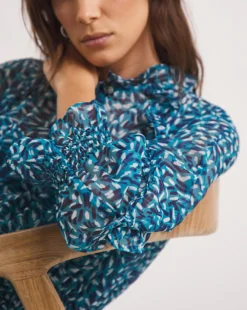 French Connection Billi Hallie Crinkle Frill Mini Dress| Blue -MONSON Clothing Shop y01ux428729w