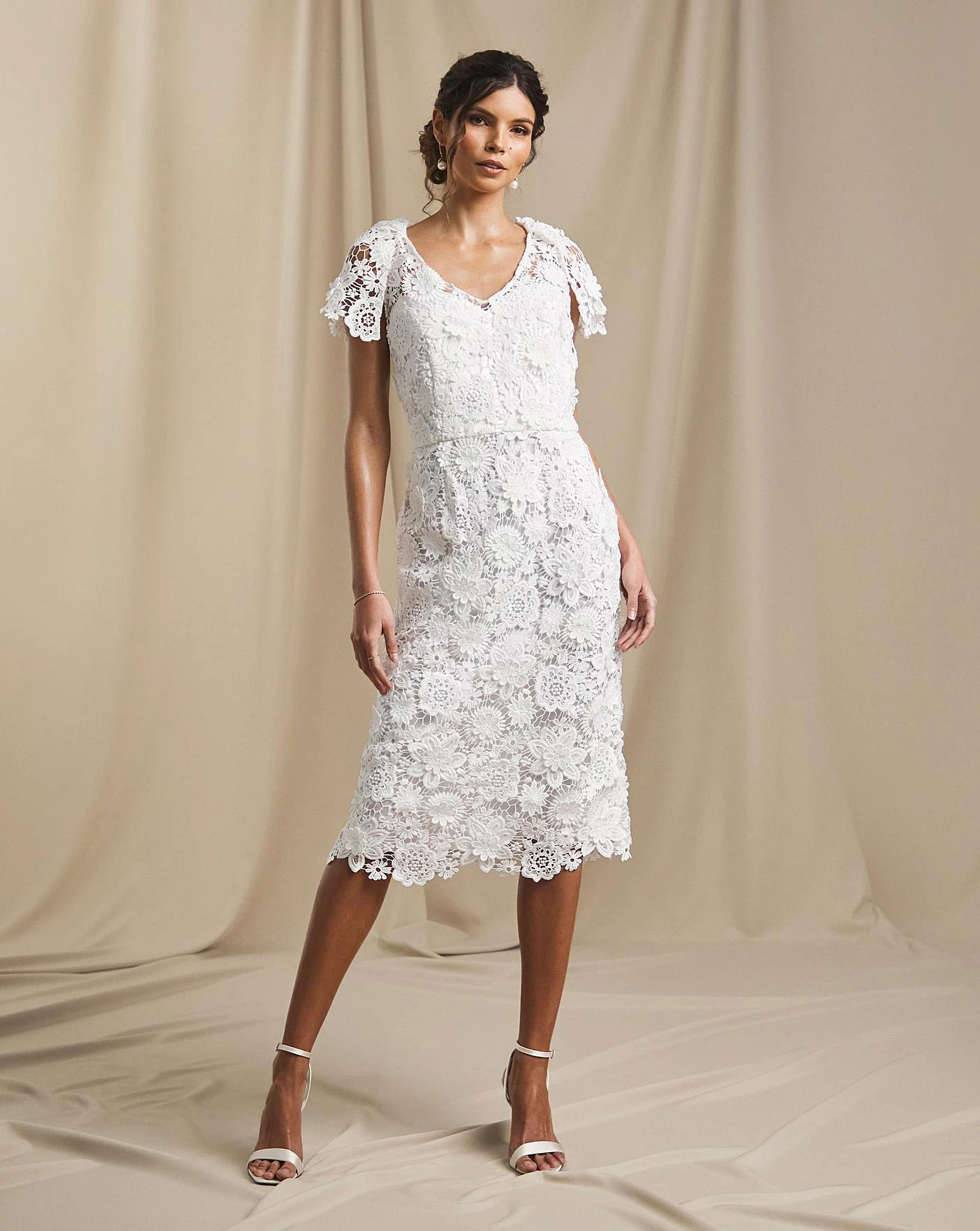 Joanna Hope Ivory 3D Lace Midi Dress| Ivory 1 Joanna Hope Ivory 3D Lace Midi Dress| Ivory