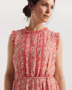 Georgette Dress With Lace Trim| Red Floral -MONSON Clothing Shop y01wm105731w