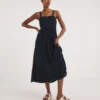 Jersey Broderie Tiered Cami Dress| Navy