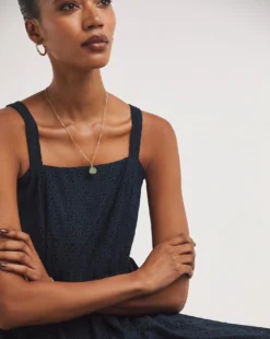 Jersey Broderie Tiered Cami Dress| Navy -MONSON Clothing Shop y01wm255731w