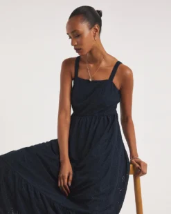 Jersey Broderie Tiered Cami Dress| Navy -MONSON Clothing Shop y01wm255732w