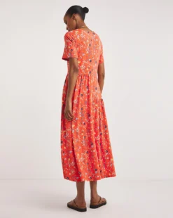 Asymetric Cut Soft Touch Jersey Swing Dress| Coral Print -MONSON Clothing Shop y01wm267722w