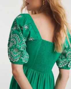 Broderie Tiered Dress With Puff Sleeves| Green/Ivory 6 Broderie Tiered Dress With Puff Sleeves| Green/Ivory -MONSON Clothing Shop y01wm296736w