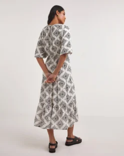 Crinkle Tiered Smock Dress With Puff Sleeves| Monochrome -MONSON Clothing Shop y01wm331733w