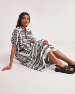 Cotton Jaquard Smock Dress| Monochrome -MONSON Clothing Shop y01wm409735w