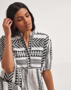 Cotton Jaquard Smock Dress| Monochrome -MONSON Clothing Shop y01wm409736w