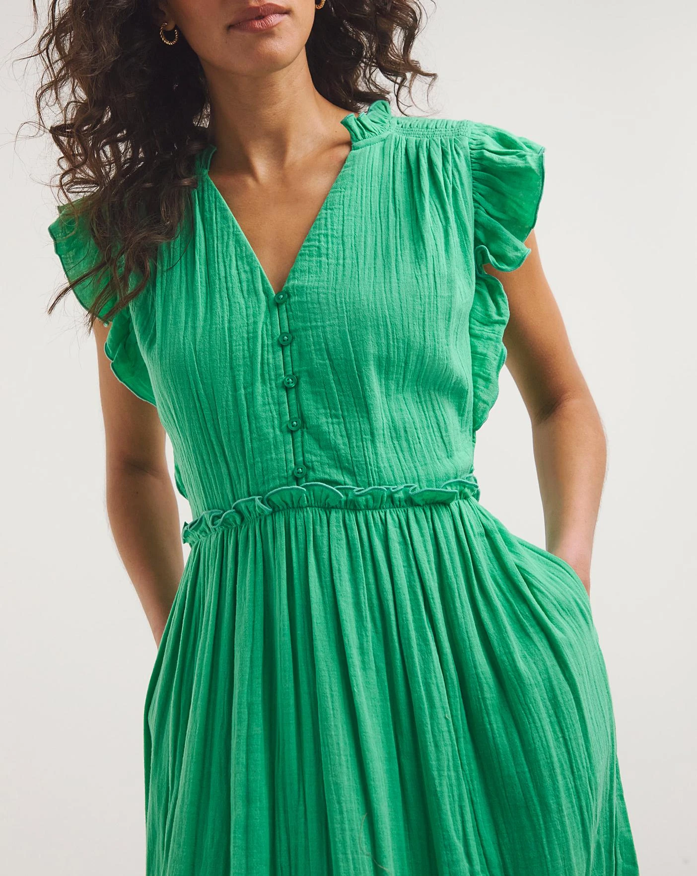 Cheesecloth Smock Dress With Shirred Shoulder| Jade Green 2 Cheesecloth Smock Dress With Shirred Shoulder| Jade Green - Image 2