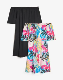 2 Pack Bardot Swing Dress| Black Tropical -MONSON Clothing Shop y01wm508951s