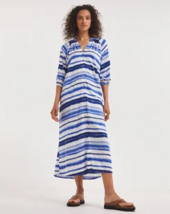 Tie Dye Kaftan Button Through Shirt Dress With Side Slits| Tie Dye / Blue -MONSON Clothing Shop y01wm559739w