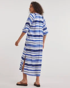 Tie Dye Kaftan Button Through Shirt Dress With Side Slits| Tie Dye / Blue -MONSON Clothing Shop y01wm559741w