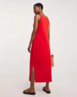 Great Value Soft Touch Jersey Midi Vest Dress With Side Slits| Red -MONSON Clothing Shop y01wm640749w