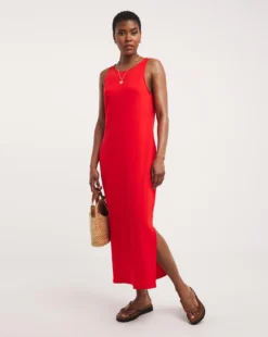 Great Value Soft Touch Jersey Midi Vest Dress With Side Slits| Red -MONSON Clothing Shop y01wm640751w