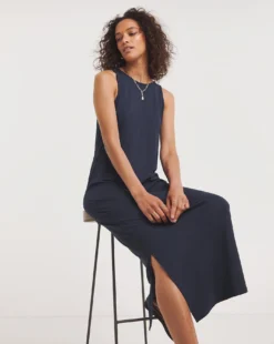 Great Value Soft Touch Jersey Midi Vest Dress With Side Slits| Navy
