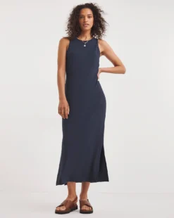 Great Value Soft Touch Jersey Midi Vest Dress With Side Slits| Navy -MONSON Clothing Shop y01wm644739w