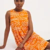 Great Value Soft Touch Jersey Sleeveless Swing Dress| Orange Print