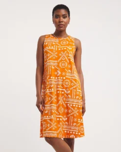 Great Value Soft Touch Jersey Sleeveless Swing Dress| Orange Print -MONSON Clothing Shop y01wm674750w