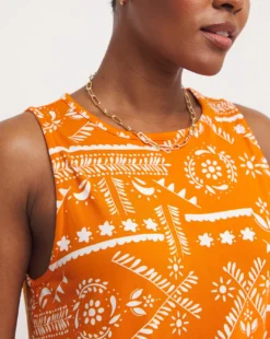 Great Value Soft Touch Jersey Sleeveless Swing Dress| Orange Print -MONSON Clothing Shop y01wm674751w