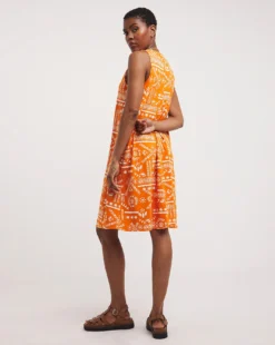 Great Value Soft Touch Jersey Sleeveless Swing Dress| Orange Print -MONSON Clothing Shop y01wm674752w